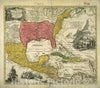 Historical Map, 1759 Regni Mexicani seu Novae Hispaniae, Ludovicianae, N. Angliae, Carolinae, Virginae et Pensylvaniae necnon insularum archipelagi Mexicani in America Septentrionali, Vintage Wall Art