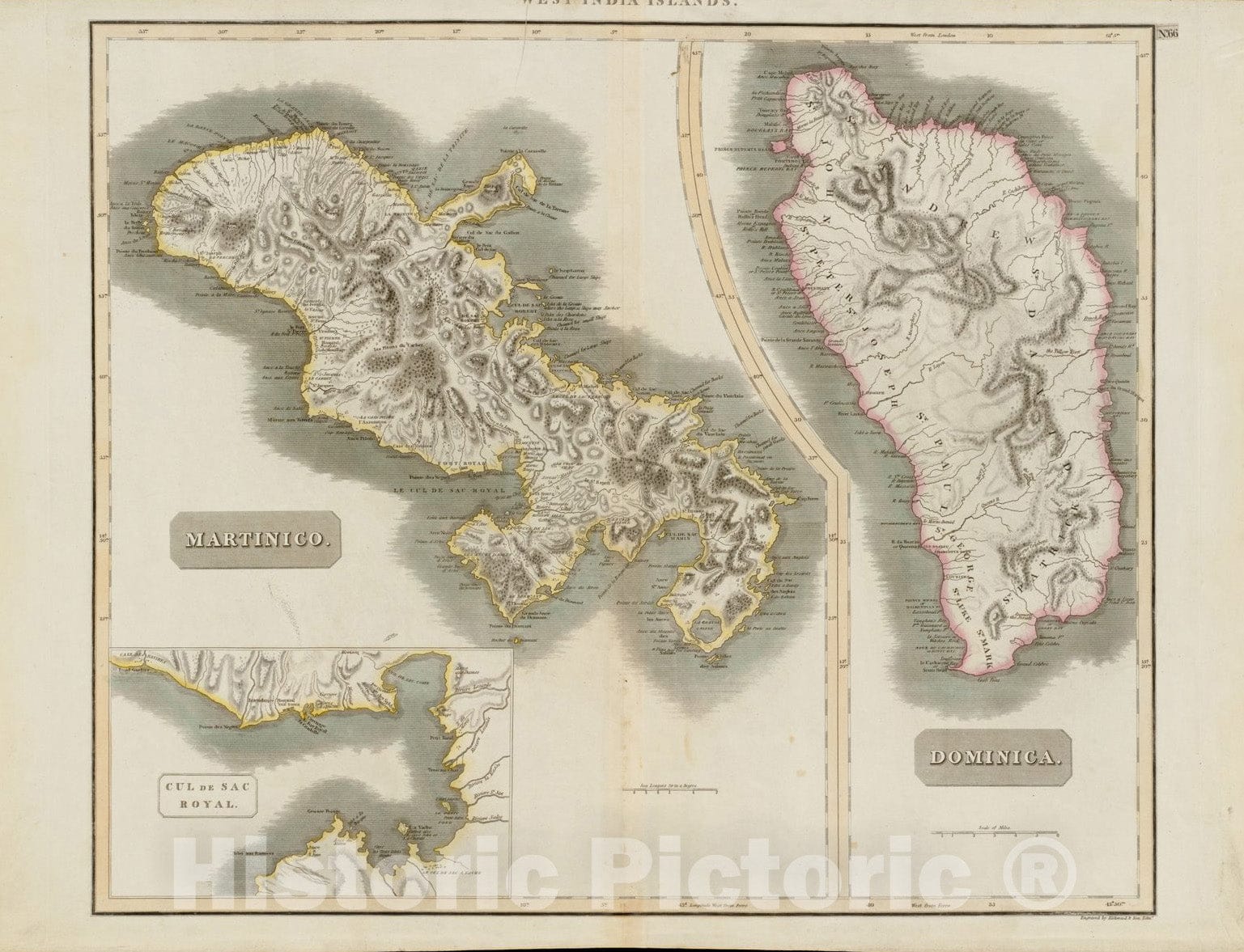 Historical Map, 1817 Martinico, Dominica, Vintage Wall Art