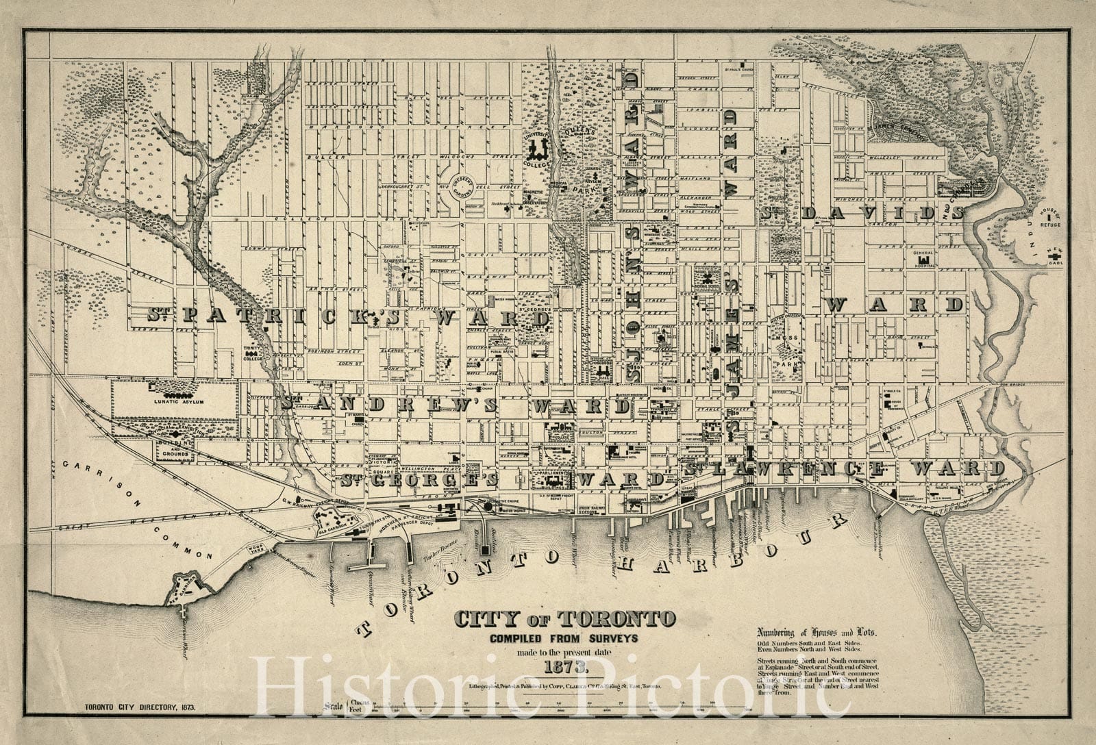 Historical Map, 1873 City of Toronto : compiled from surveys made to the present date, Vintage Wall Art