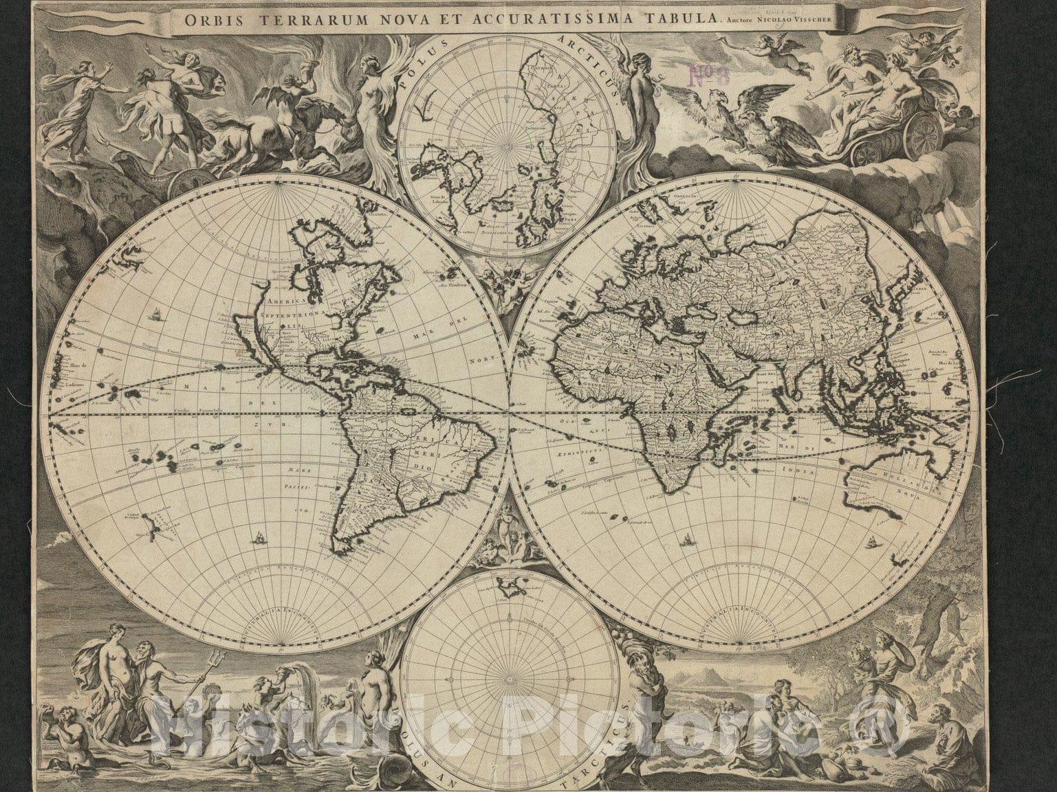 Historical Map, 1690 Orbis terrarum nova et accuratissima Tabula, Vintage Wall Art