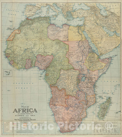 Historical Map, ca. 1922 Map of Africa : and adjoining portions of Europe and Asia, Vintage Wall Art