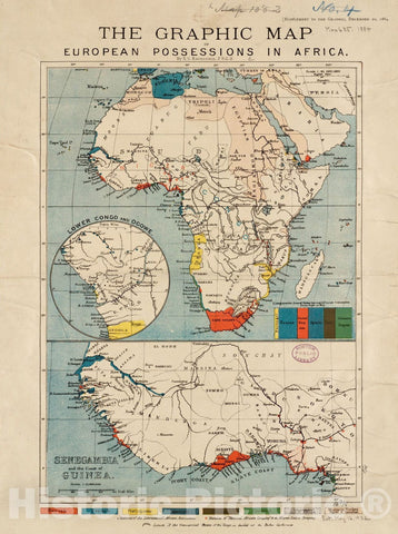 Historical Map, 1884 The Graphic map of European Possessions in Africa, Vintage Wall Art