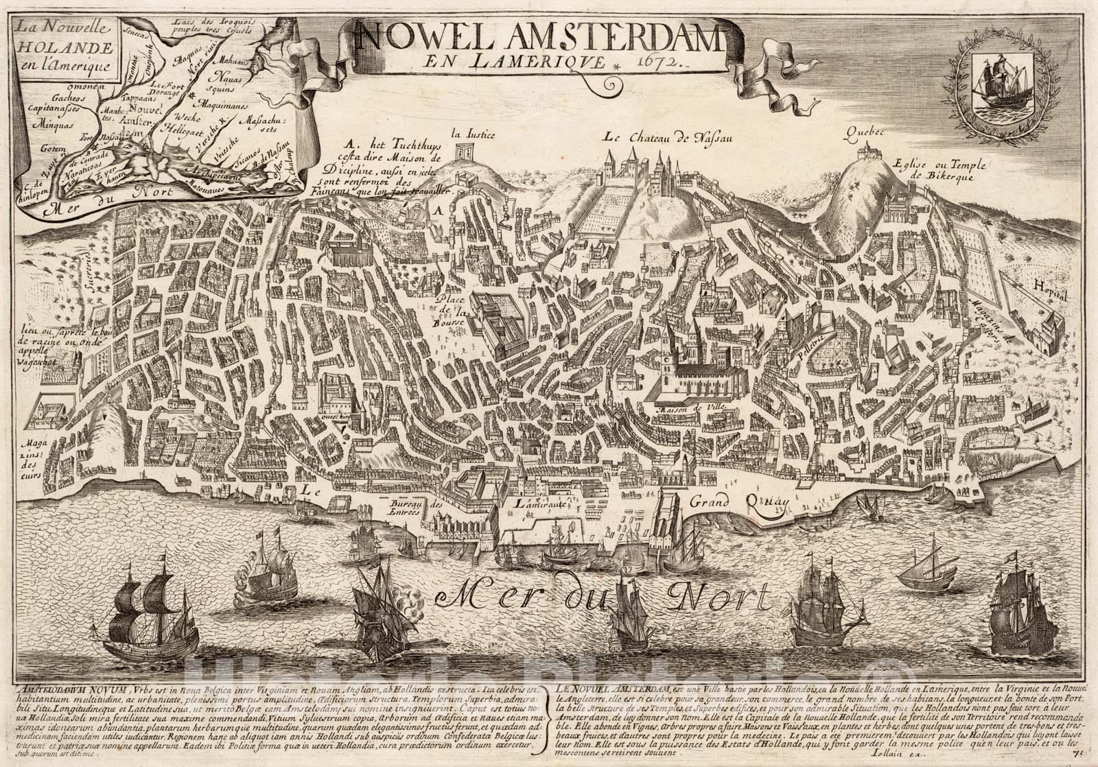 Historical Map, Nowel Amsterdam en Lamerique : 1672, Vintage Wall Art