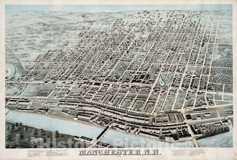 Historical Map, Manchester, N.H : 1876, Vintage Wall Art