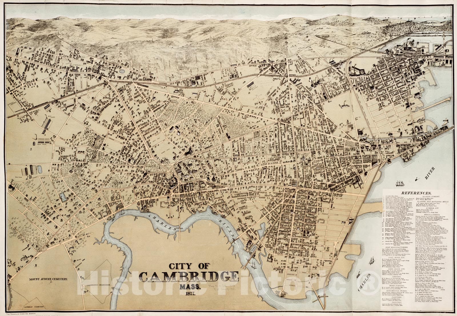 Historical Map, City of Cambridge, Mass : 1877, Vintage Wall Art