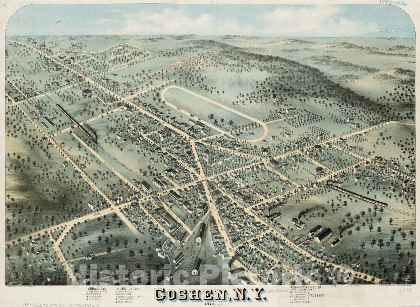 Historical Map, Goshen, N.Y : 1874, Vintage Wall Art