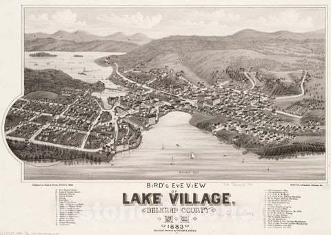 Historical Map, Bird's Eye View of Lake Village, Belknap County, N.H : 1883, Vintage Wall Art