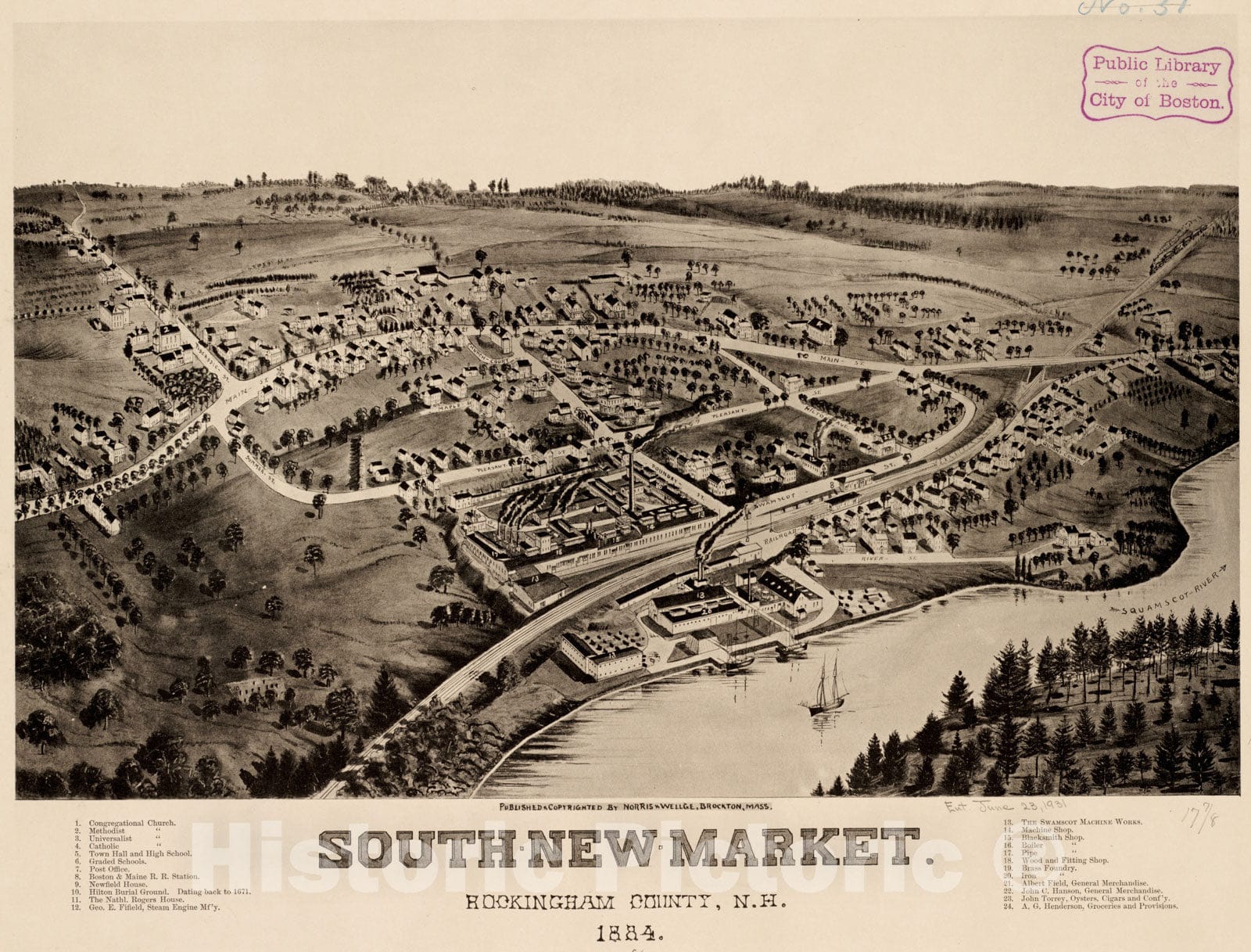Historical Map, South New Market : Rockingham County, N.H. 1884, Vintage Wall Art