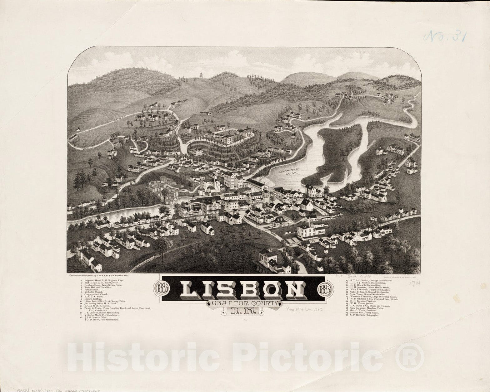 Historical Map, 1883 Lisbon, Grafton County, N.H, Vintage Wall Art