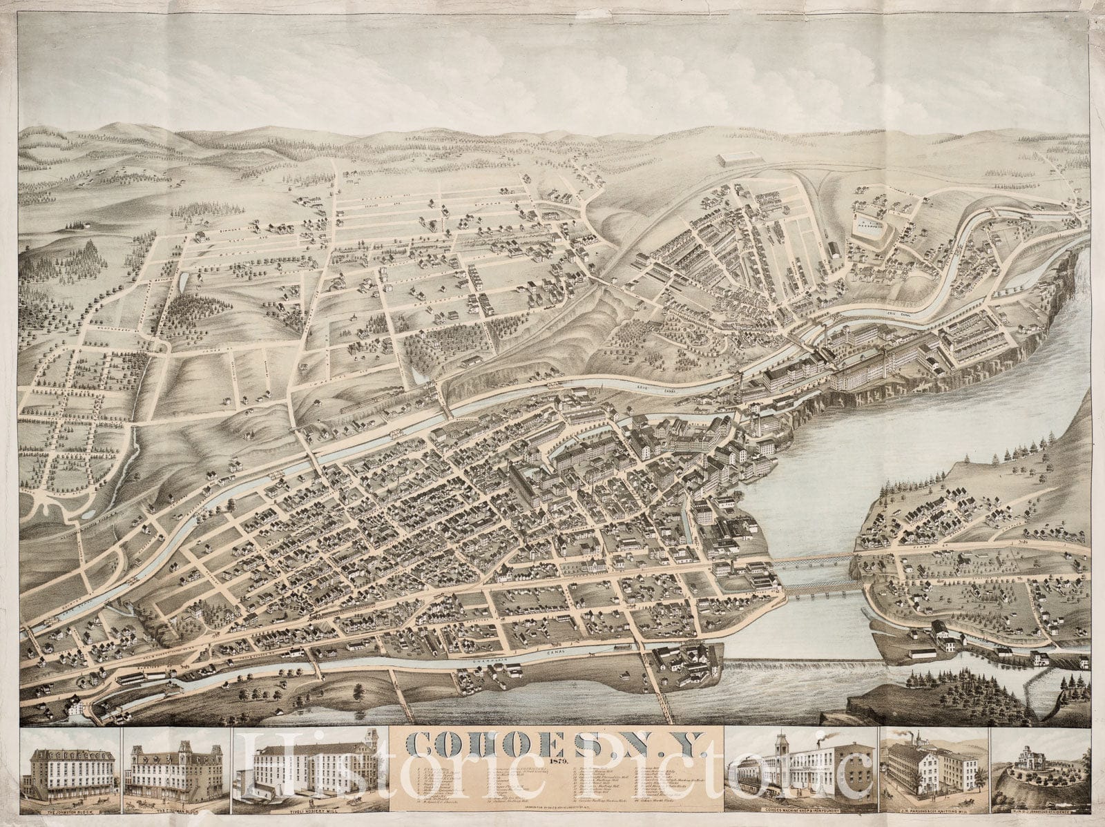 Historical Map, Cohoes, N.Y : 1879, Vintage Wall Art