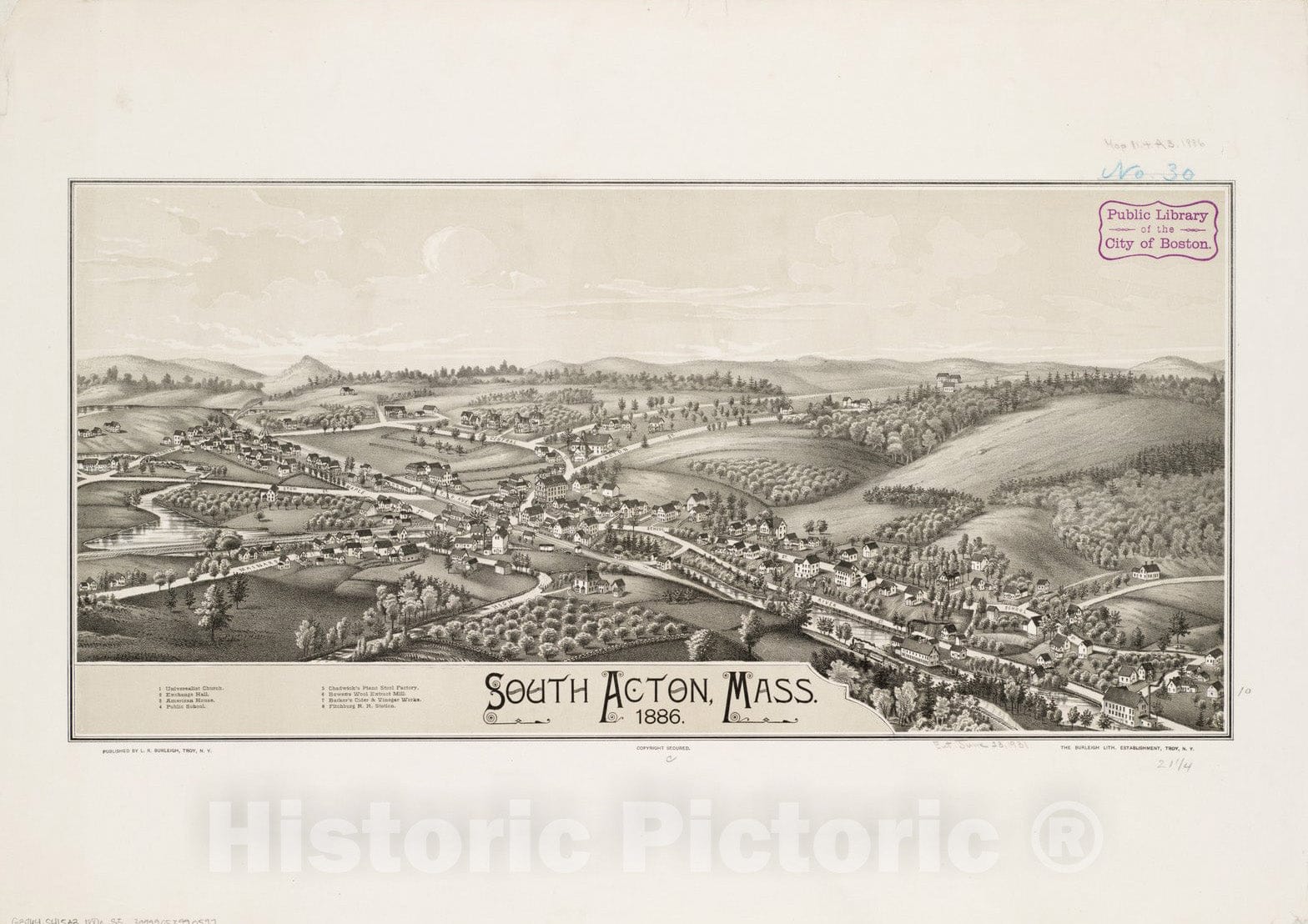 Historical Map, South Acton, Mass : 1886, Vintage Wall Art