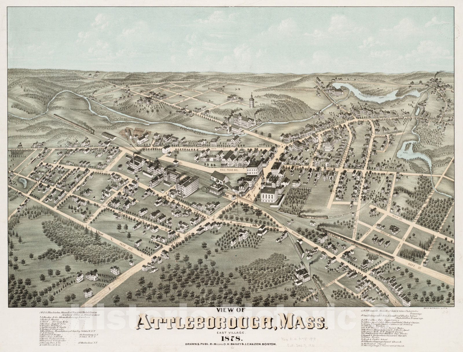 Historical Map, View of Attleborough, Mass : East Village, 1878, Vintage Wall Art