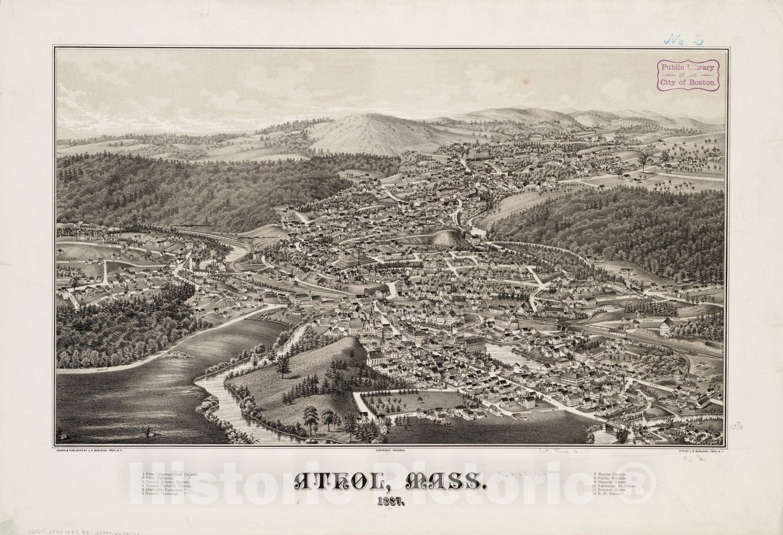 Historical Map, Athol, Mass : 1887, Vintage Wall Art