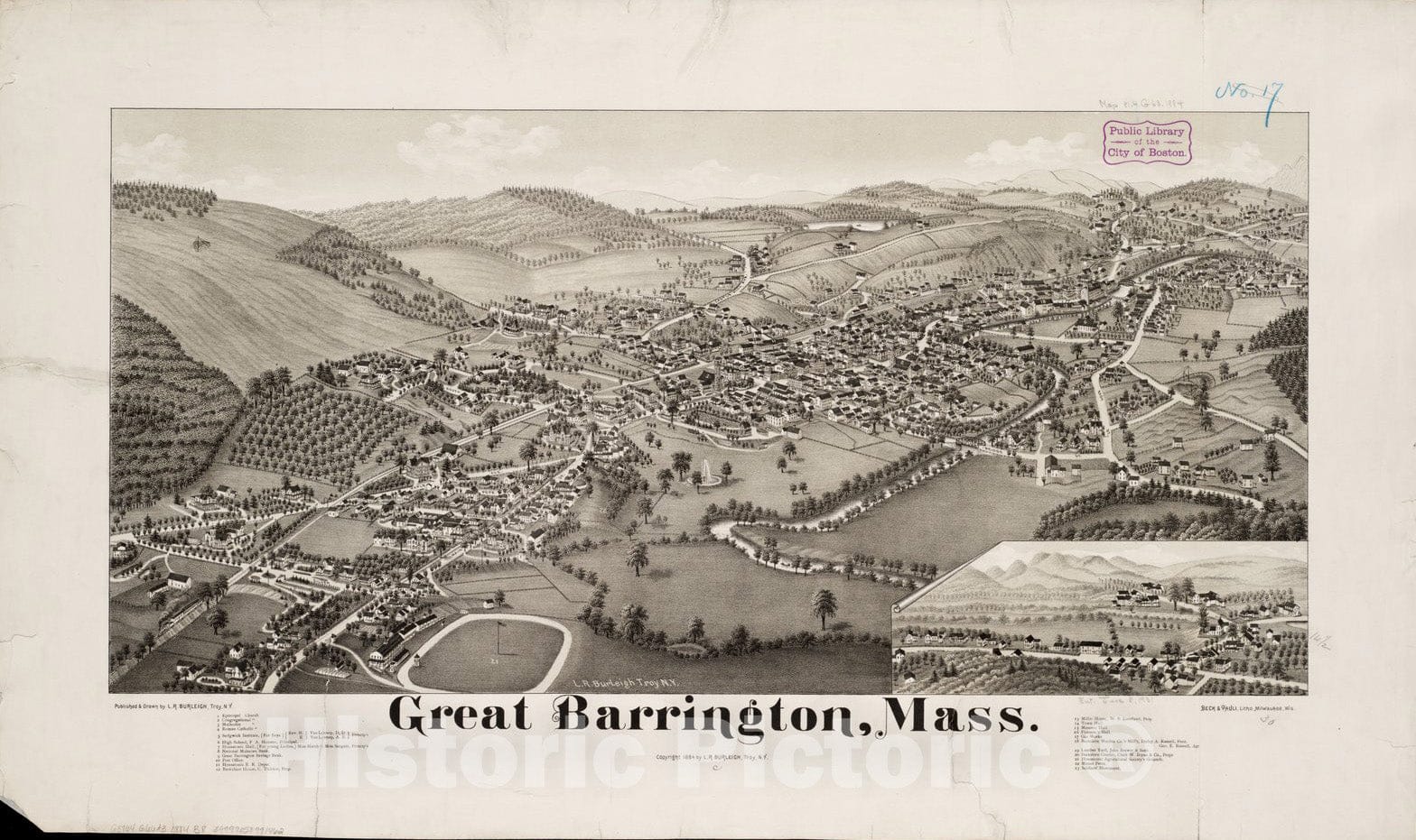 Historical Map, ca. 1884 Great Barrington, Mass, Vintage Wall Art