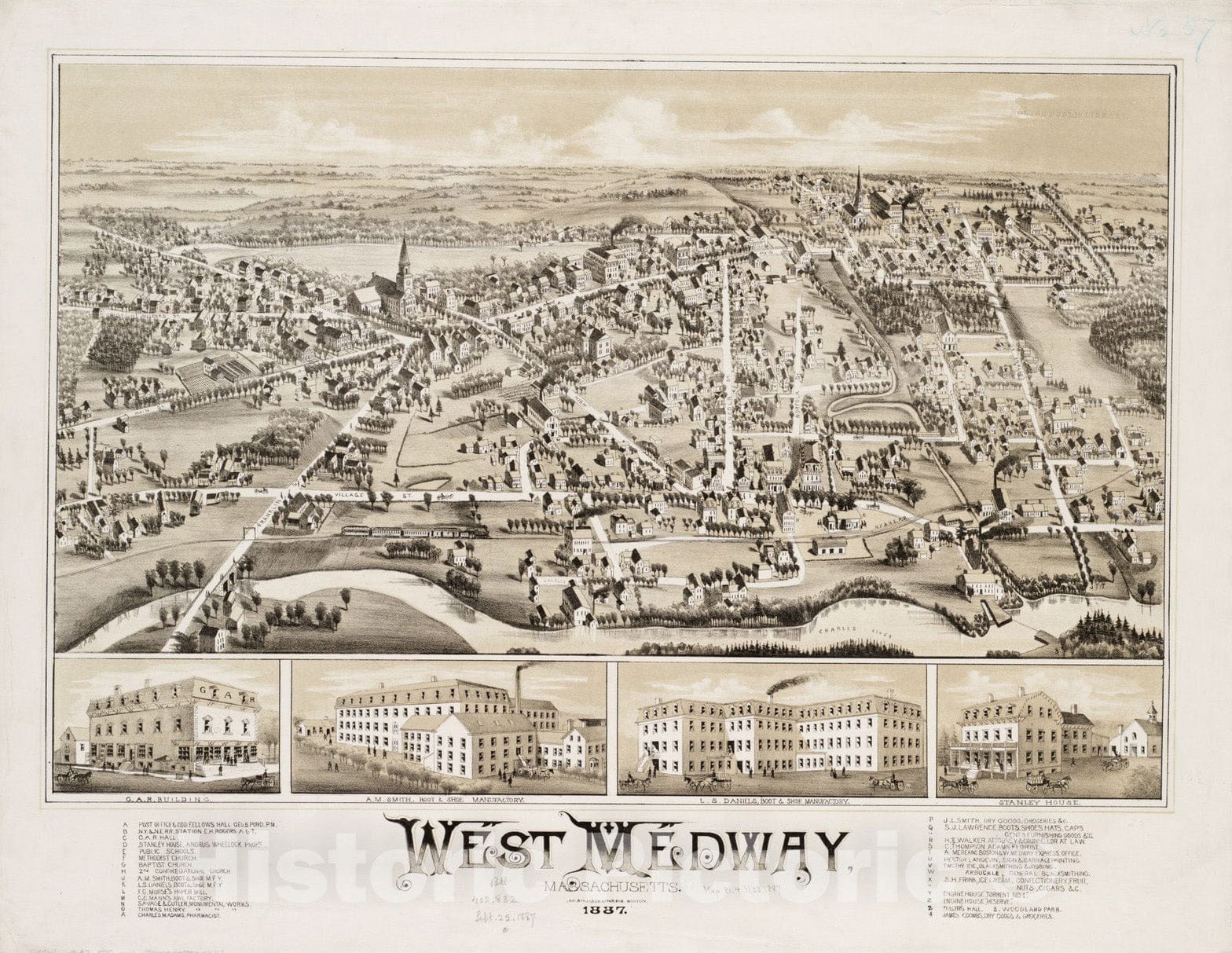 Historical Map, West Medway, Massachusetts : 1887, Vintage Wall Art
