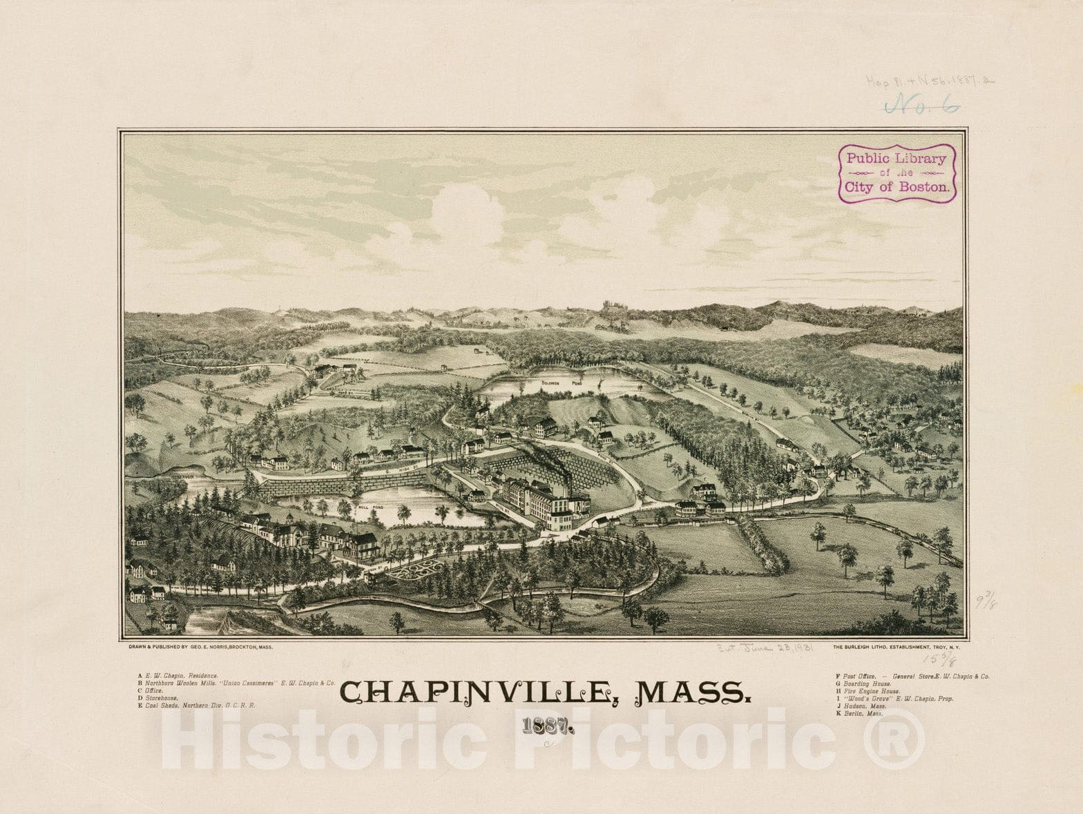 Historical Map, Chapinville, Mass : 1887, Vintage Wall Art