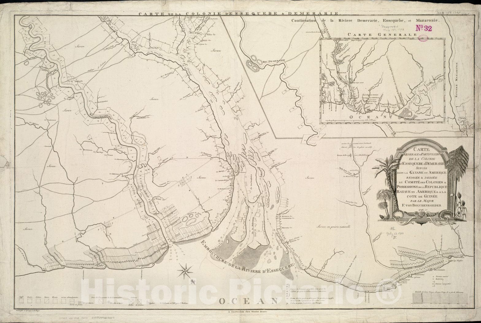 Historical Map, 1798 Carte generale et particuliere de la colonie d'Essequebe & Demerarie situee Dans la Guiane en Amerique, Vintage Wall Art
