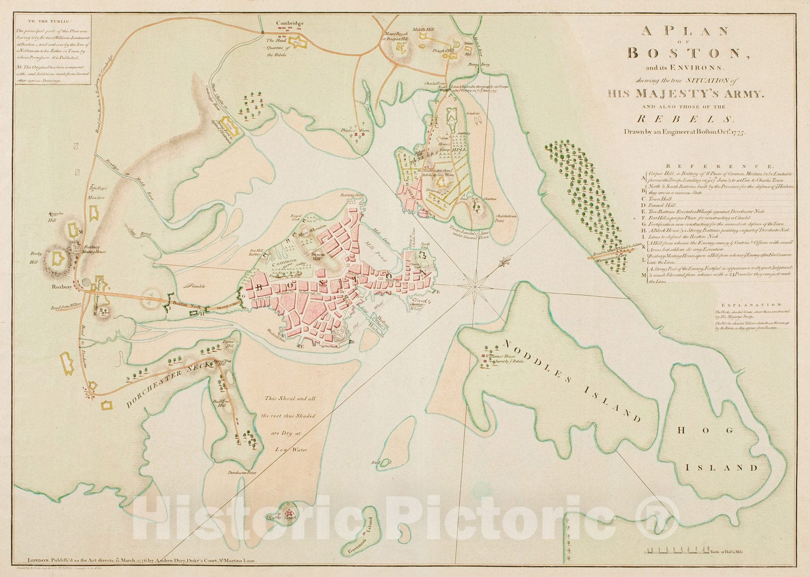 Historical Map, 1776 A Plan of Boston, and its Environs. : Shewing The True Situation of His Majesty's Army. and Also Those of The Rebels, Vintage Wall Art
