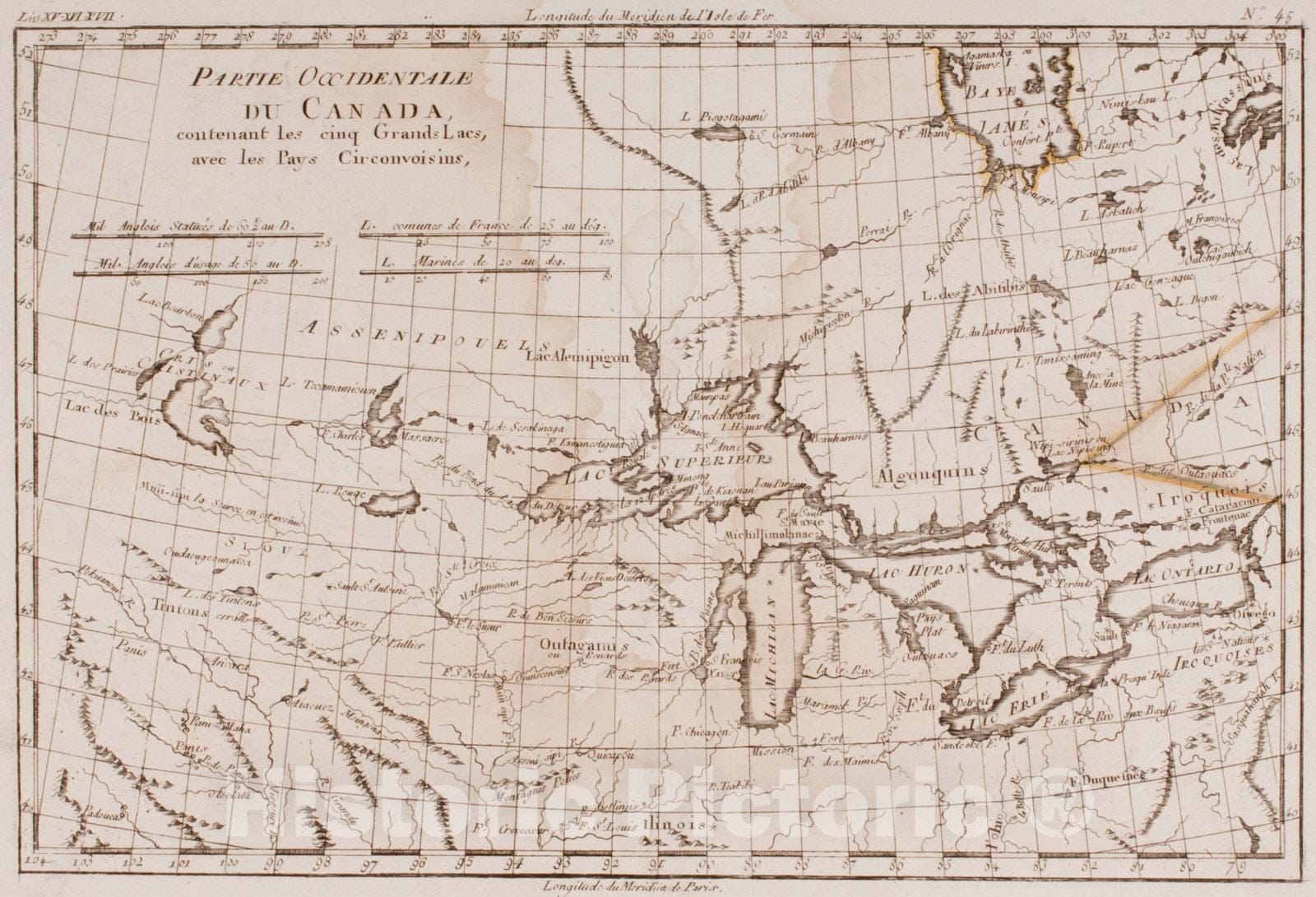 Historical Map, 1780 Partie occidentale du Canada, contenant les cinq Grands Lacs, avec les pays circonvoisins, Vintage Wall Art