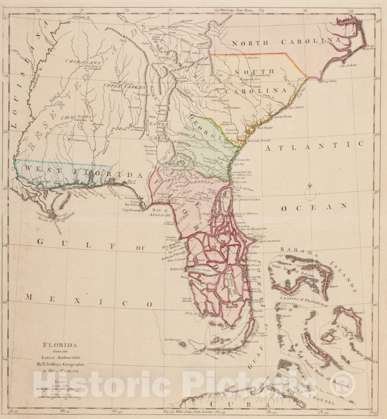 Historical Map, 1763 Florida from the latest authorities, Vintage Wall Art