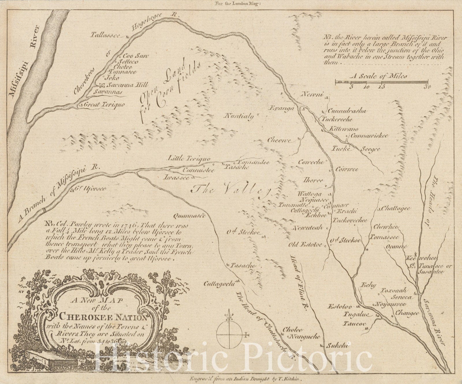 Historical Map, 1760 A New map of The Cherokee Nation : with The Names of The Towns & Rivers They are situated on No. LAT from 34 to 36, Vintage Wall Art