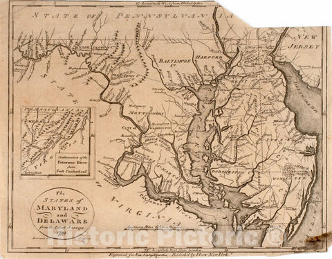 Historical Map, The States of Maryland and Delaware from The Latest surveys, 1799, Vintage Wall Art