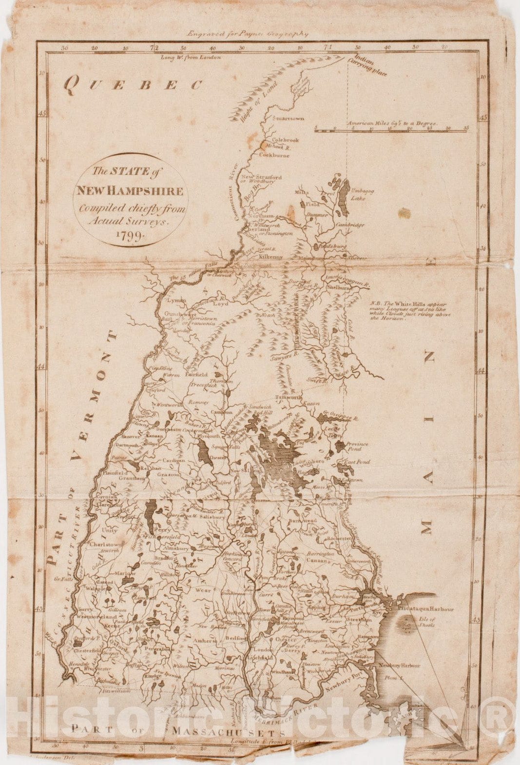 Historical Map, 1799 The State of New Hampshire, Vintage Wall Art