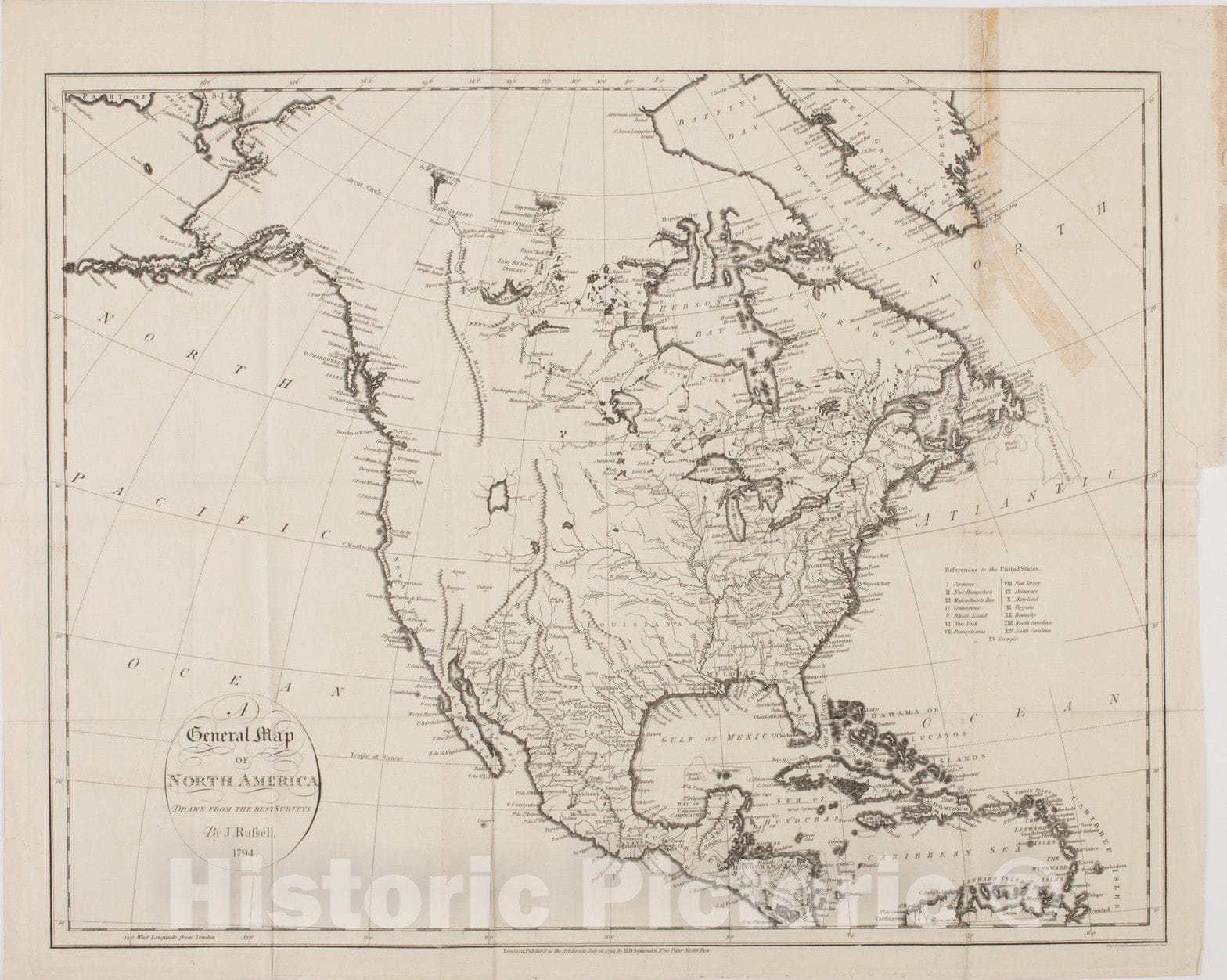 Historical Map, 1794 A general map of North America, Vintage Wall Art