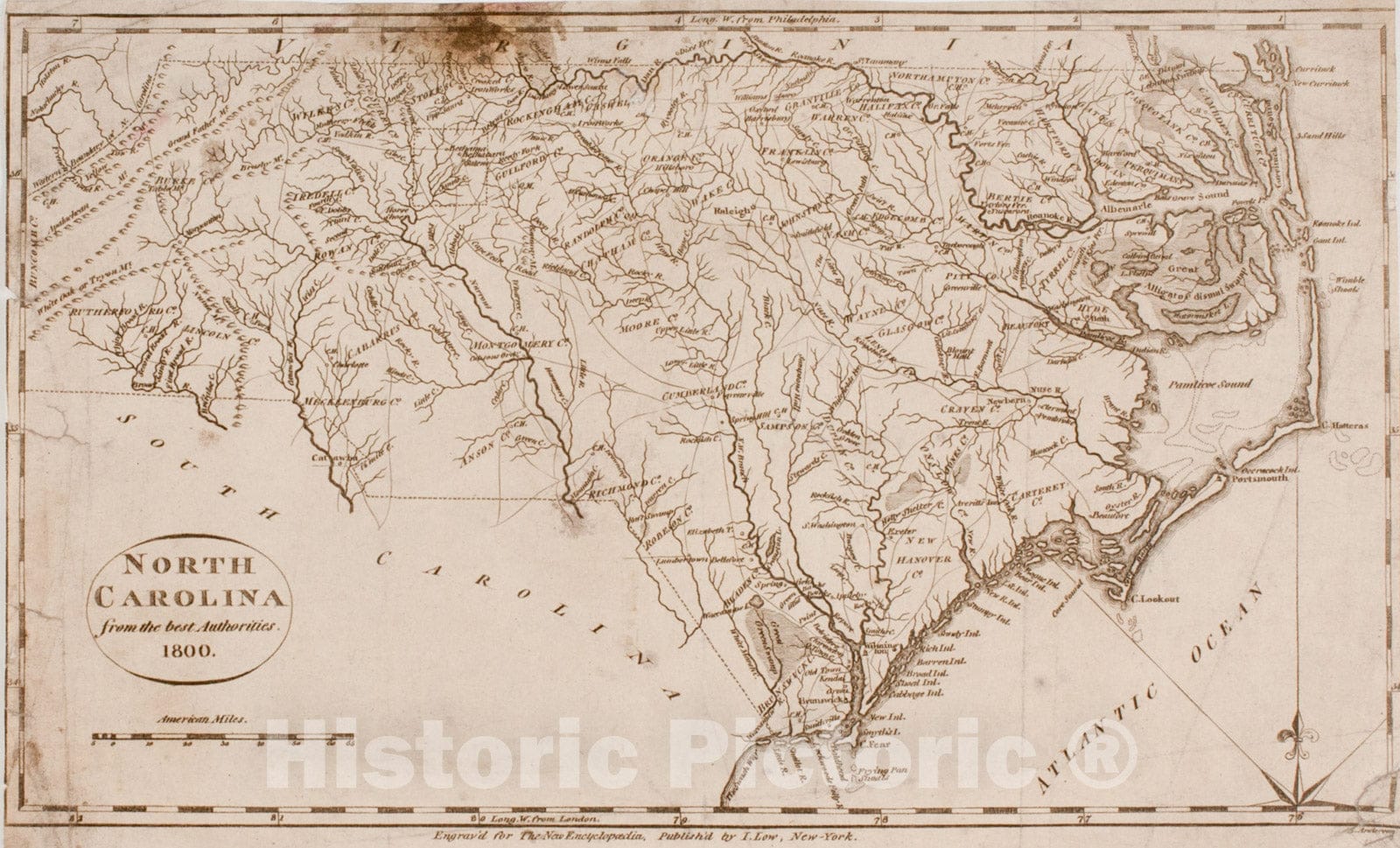 Historical Map, North Carolina Form The Best Authorities. 1800, Vintage Wall Art