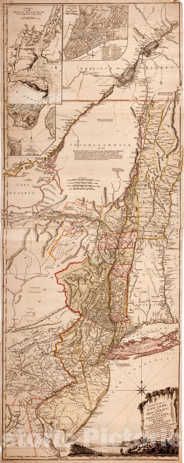 Historical Map, 1777 The Provinces of New York, and New Jersey, with Part of Pensilvania [sic], and The Province of Quebec, Vintage Wall Art