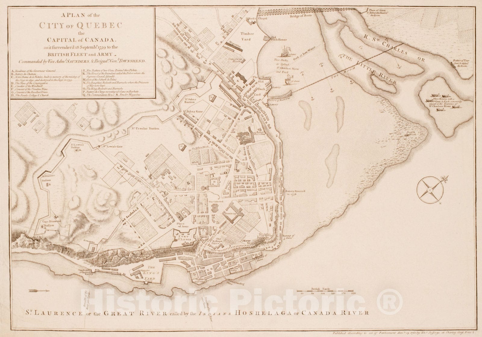 Historical Map, A Plan of the city of Quebec the capital of Canada. : As it surrendered 18 Septembr. 1759 to the British Fleet and Army, Vintage Wall Art