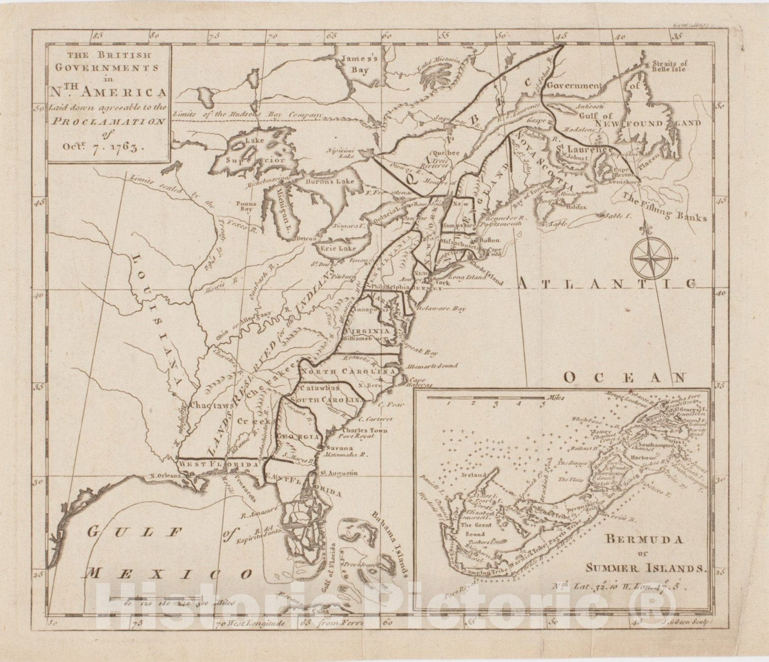 Historical Map, The British Governments in NTH. America : Laid Down Agreeable to The Proclamation of Octr. 7, 1763, Vintage Wall Art