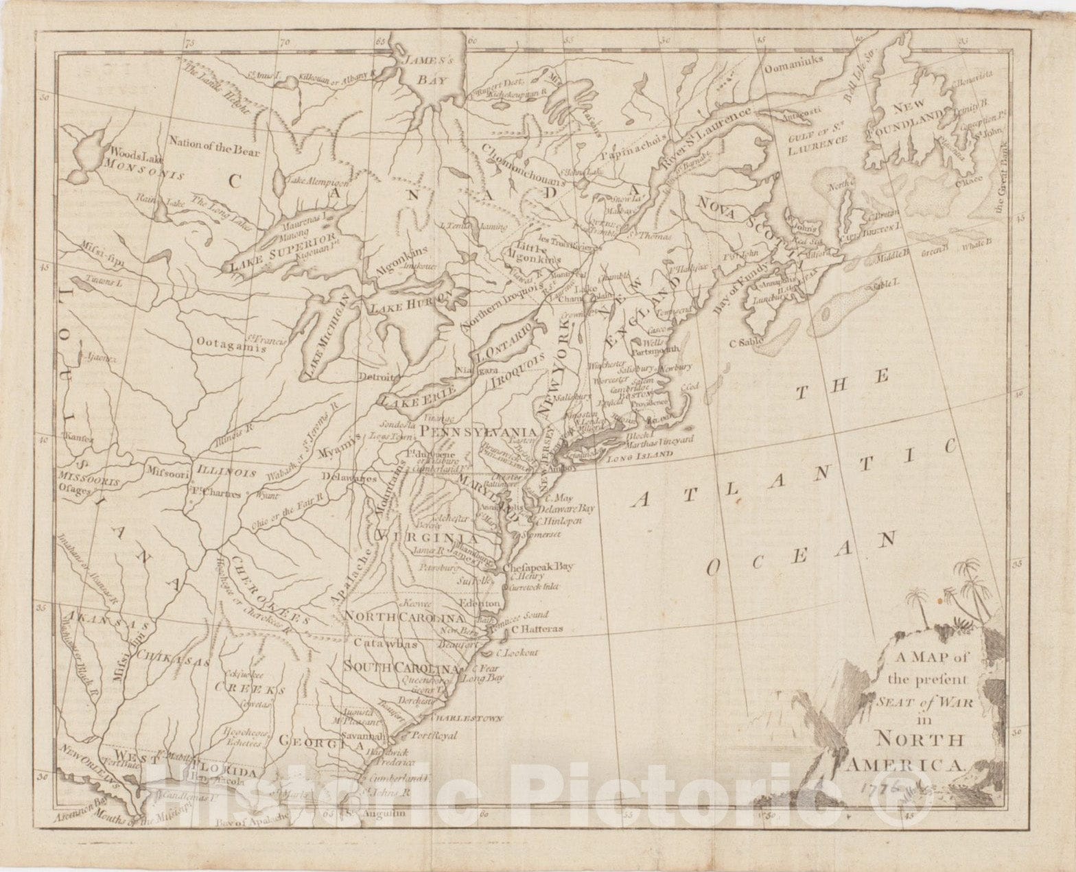 Historical Map, 1776 A Map of The Present seat of war in North America, Vintage Wall Art