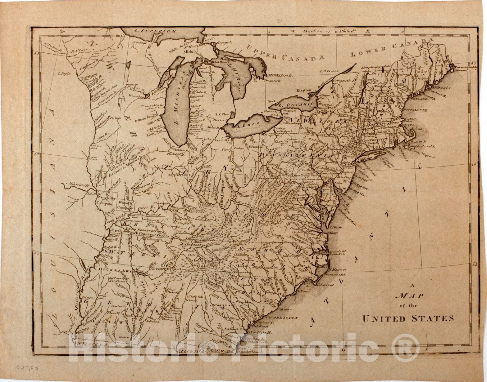 Historical Map, ca. 1800 A Map of The United States, Vintage Wall Art