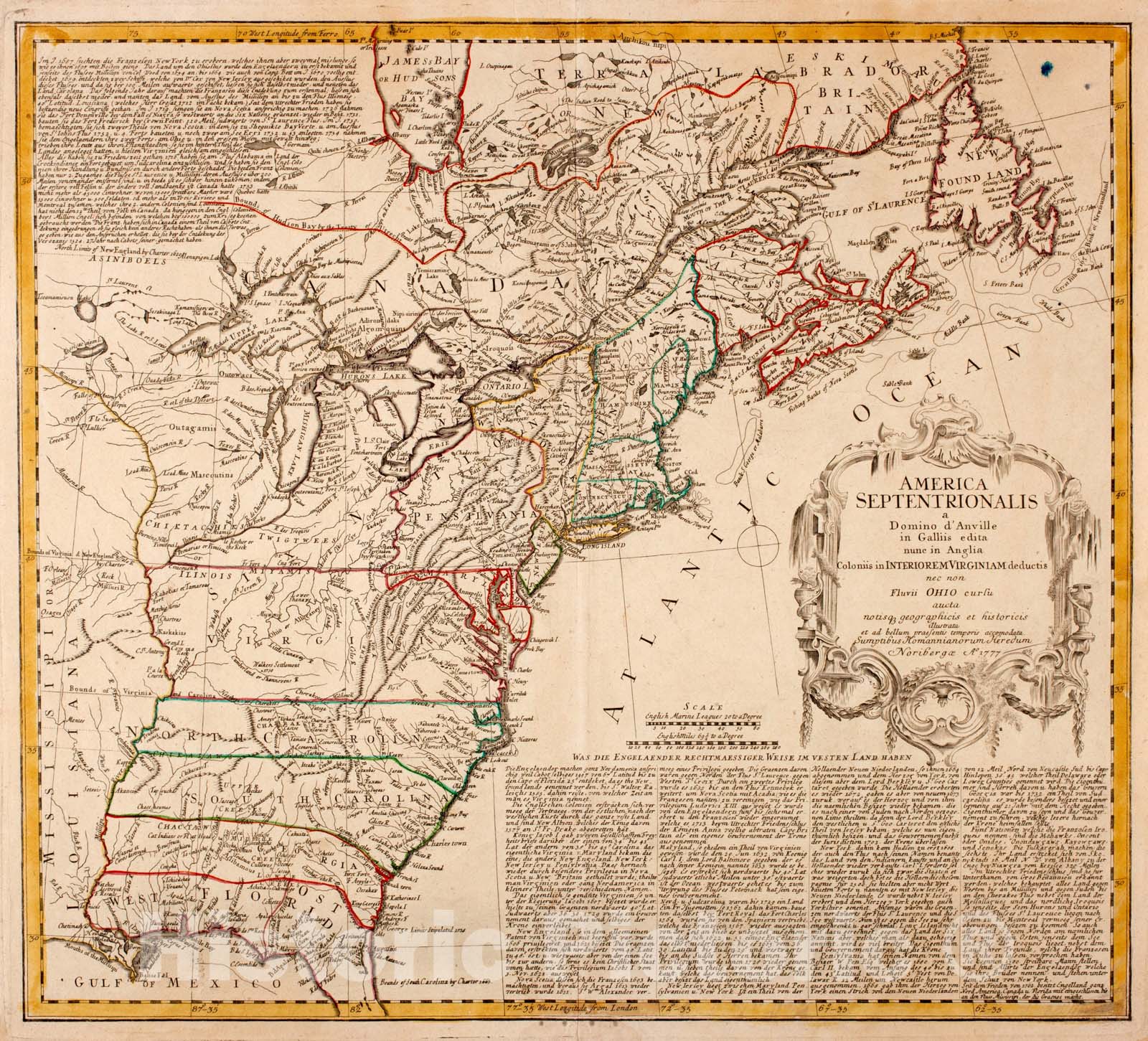 Historic Map : America septentrionalis a Domino d'Anville in Galliis edita nunc in Anglia coloniis in interiorem Virginiam deductis nec non fluvii Ohio cursu aucta, 1756 , Vintage Wall Art