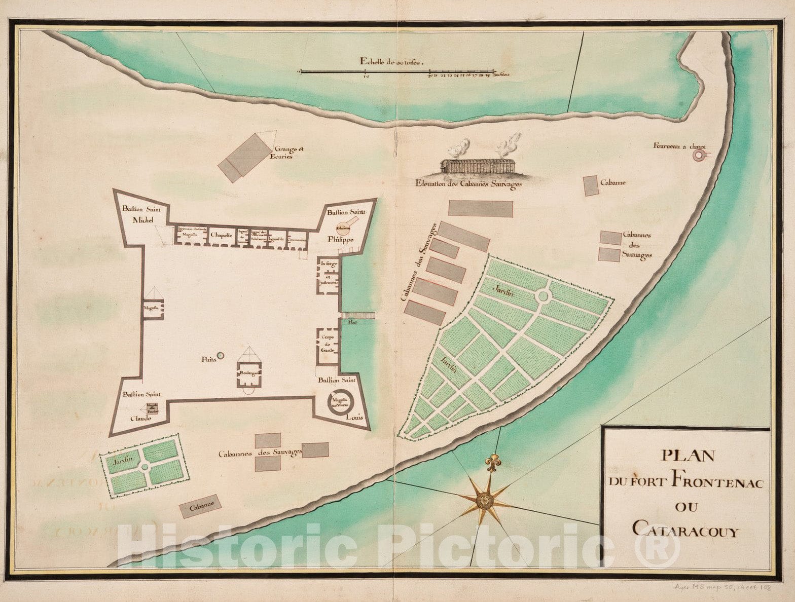 Historical Map, 1720 Plan du Fort Frontenac ou Cataracouy, Vintage Wall Art