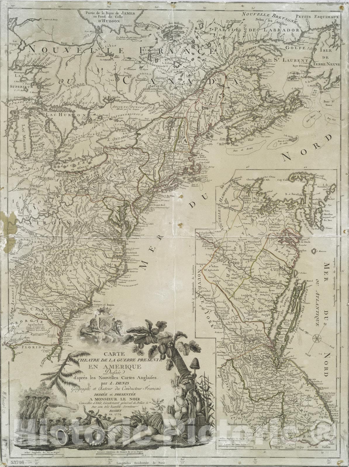 Historical Map, 1779 Carte du Theatre de la Guerre presente en Amerique, Vintage Wall Art