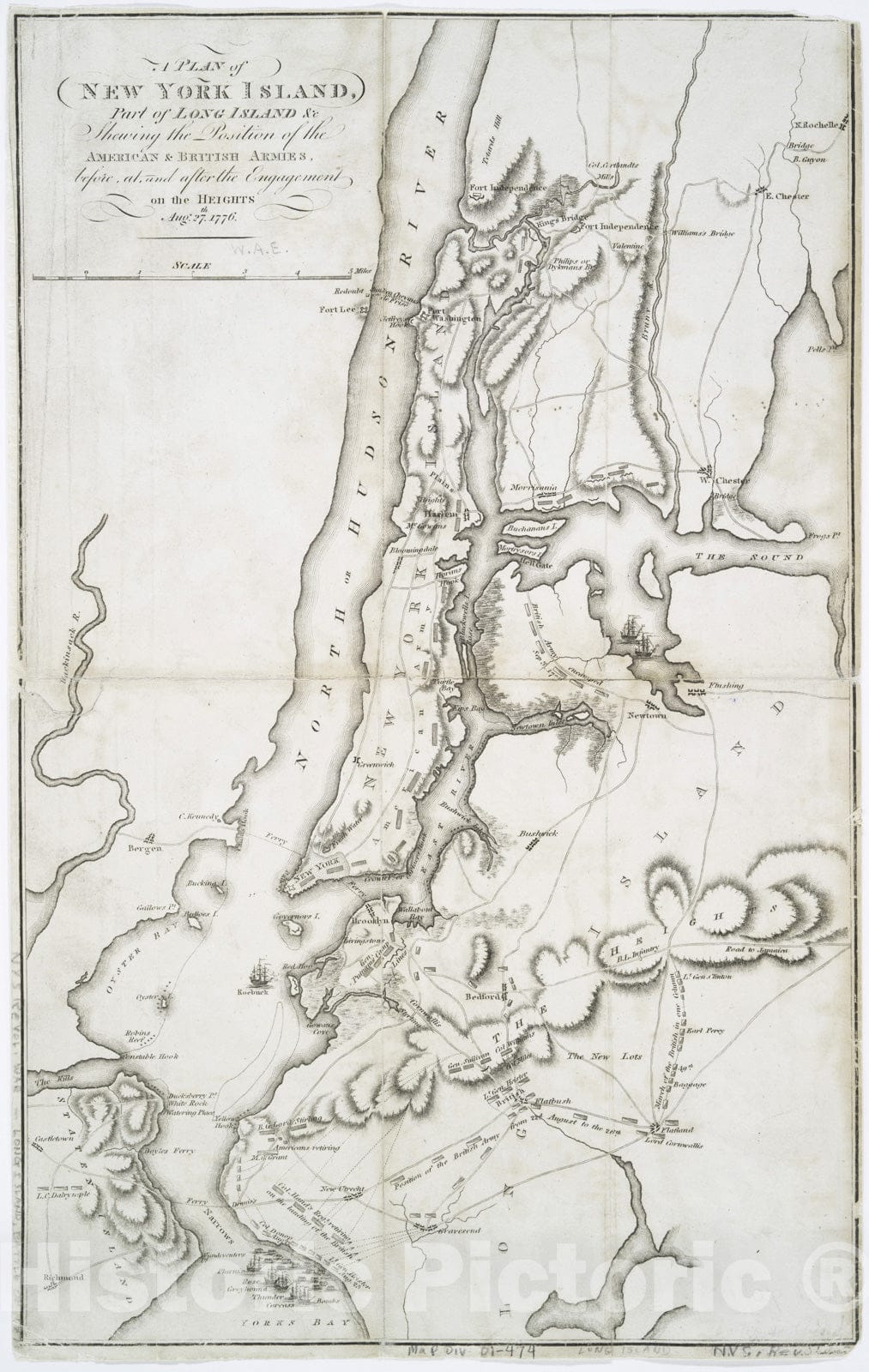 Historical Map, A Plan of New York Island, Part of Long Island et Cetera : shewing The Position of The American & British Armies, Vintage Wall Art