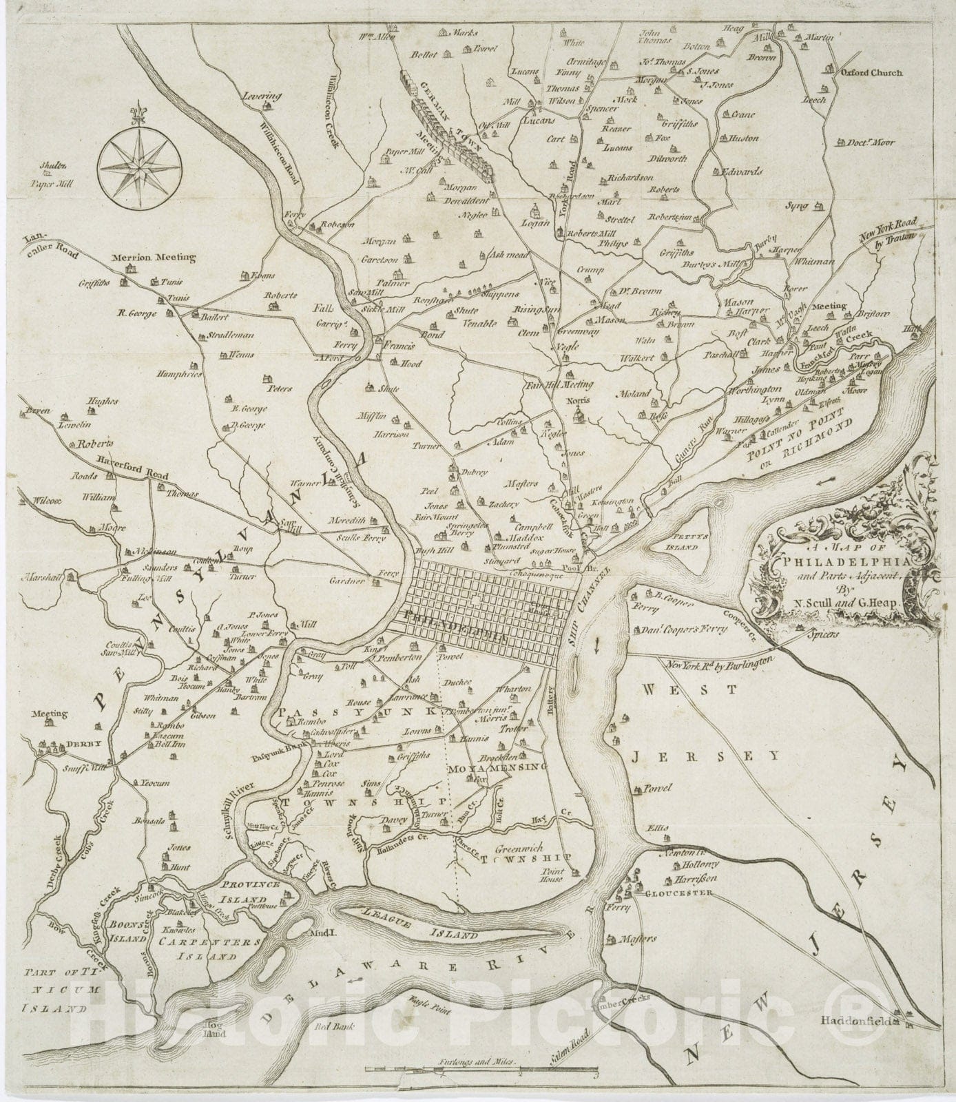 Historical Map, 1753 A map of Philadelphia and Parts Adjacent, Vintage Wall Art