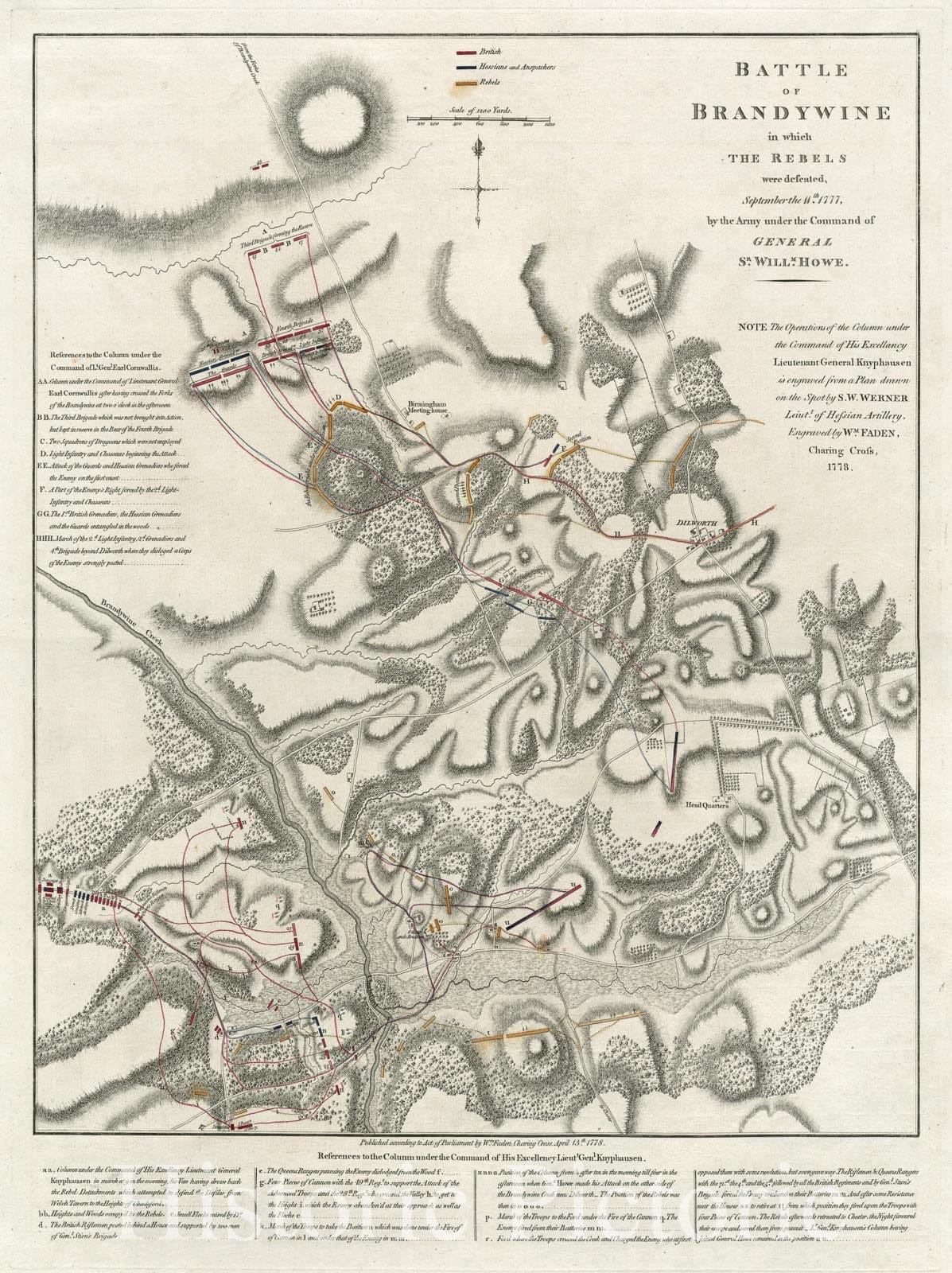 Historical Map, Battle of Brandywine in which The Rebels were Defeated, September The 11th. 1777, by The Army Under The Command of General Sr. Willm. Howe, Vintage Wall Art