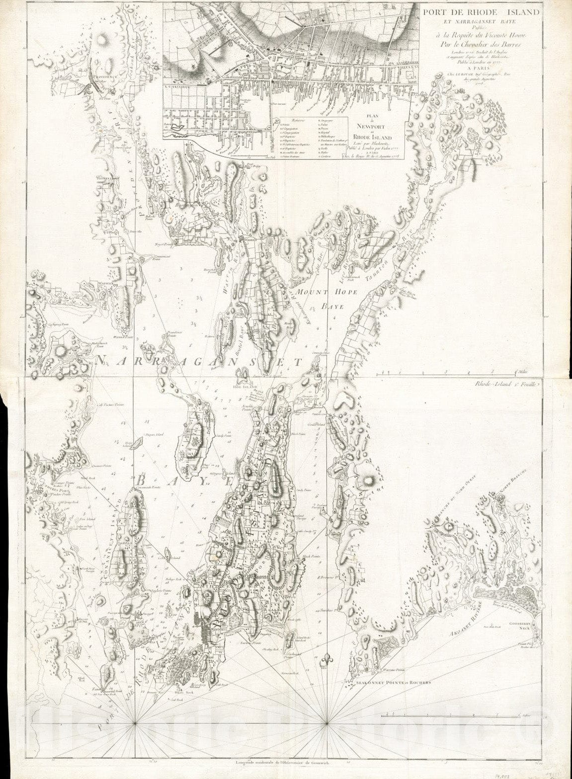 Historical Map, Port de Rhode Island et Narraganset Baye : publie a la requeIâ€šte du Vicomte Howe par le Chevalier des Barres ; traduit de l'anglais et augmente, Vintage Wall Art