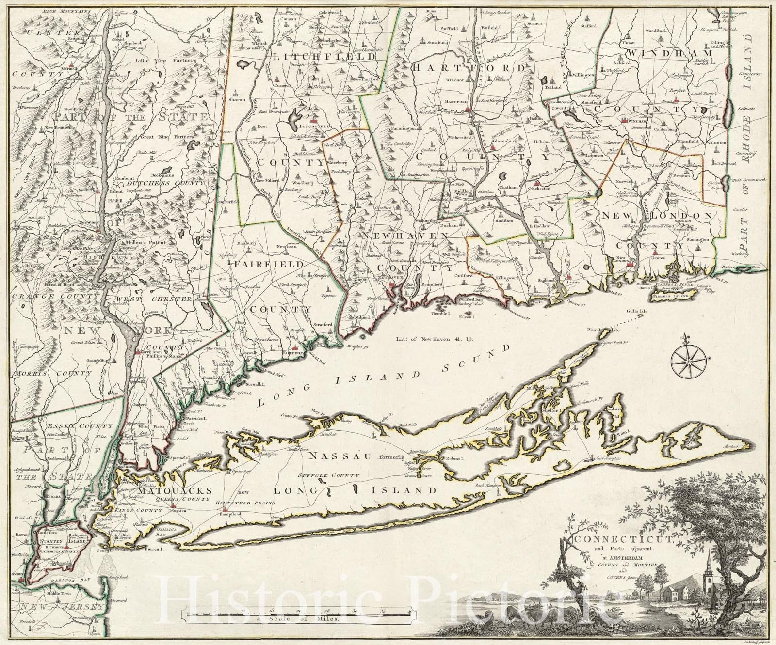 Historical Map, 1780 Connecticut and Parts Adjacent, Vintage Wall Art