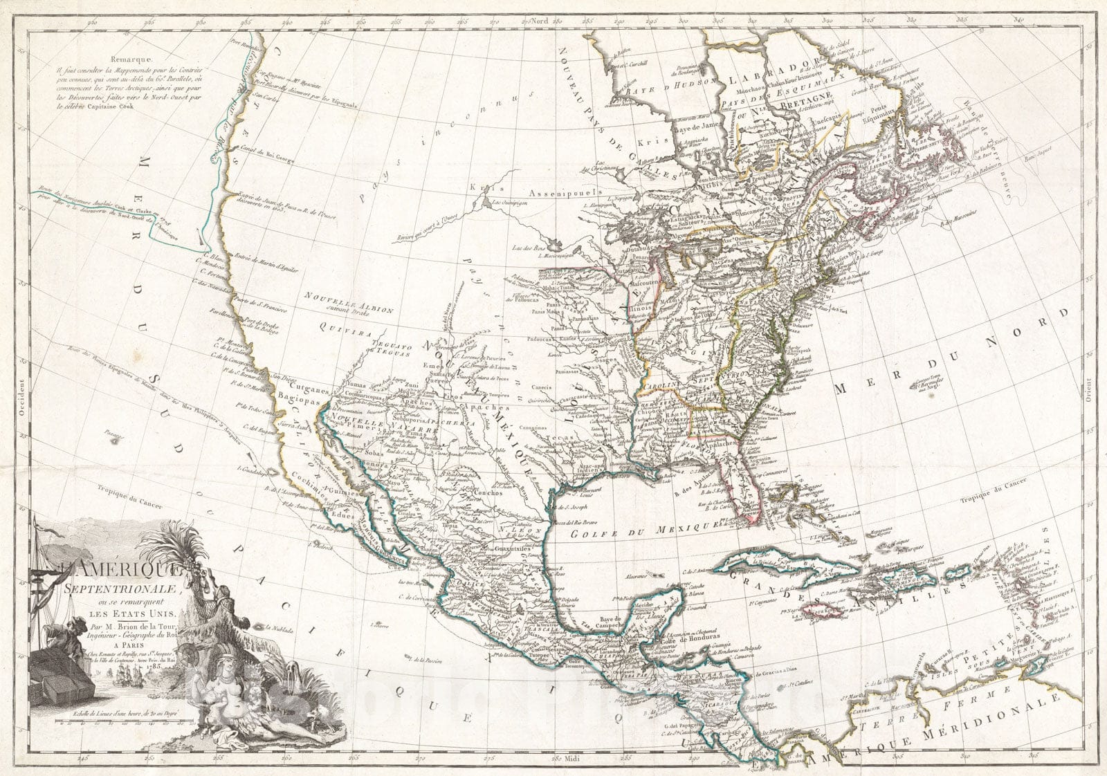 Historical Map, 1783 L'Amerique Septentrionale, ou se remarquent les Etats Unis, Vintage Wall Art