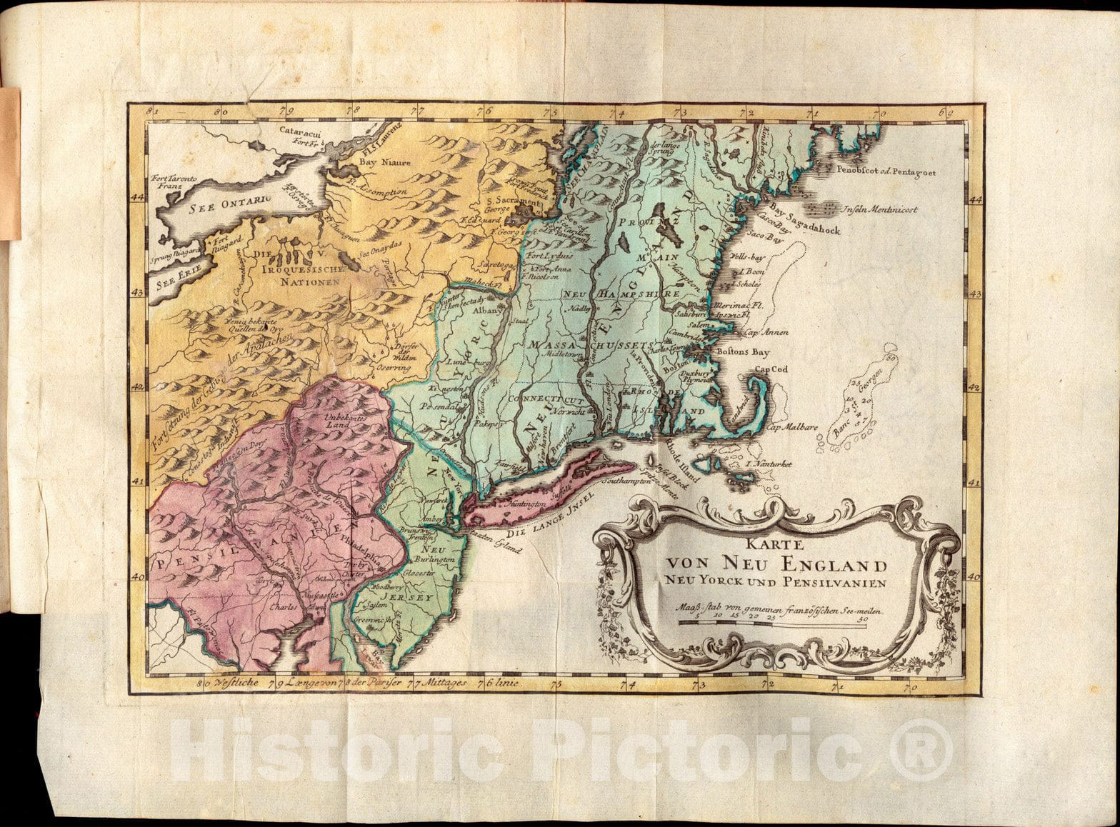 Historical Map, 1777 Karte von Neu England, Neu Yorck und Pensilvanien, Vintage Wall Art