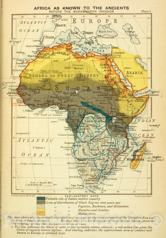 Historic 1899 Map - Africa As Known To The Ancients; Before The Muhammadan Invasion. - Africa - Vintage Wall Art