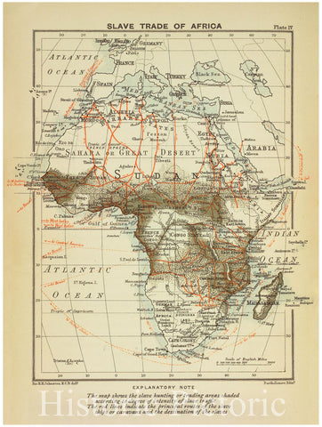 Historic 1899 Map - Slave Trade Of Africa. - Africa - Vintage Wall Art