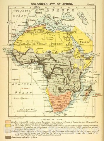 Historic 1899 Map - Colonizability Of Africa. - Africa - Vintage Wall Art