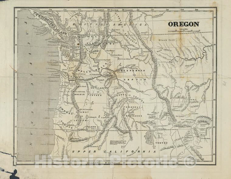 Historic 1842-[1845] Map - Oregon. - United States - Oregonatlases Of The United States - - Vintage Wall Art