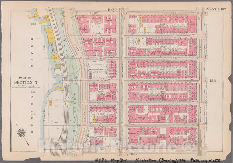 Historic 1916 Map - Plate 157: [Bounded By W. 151St Street, Amsterdam Avenue, W. 145 - Vintage Wall Art