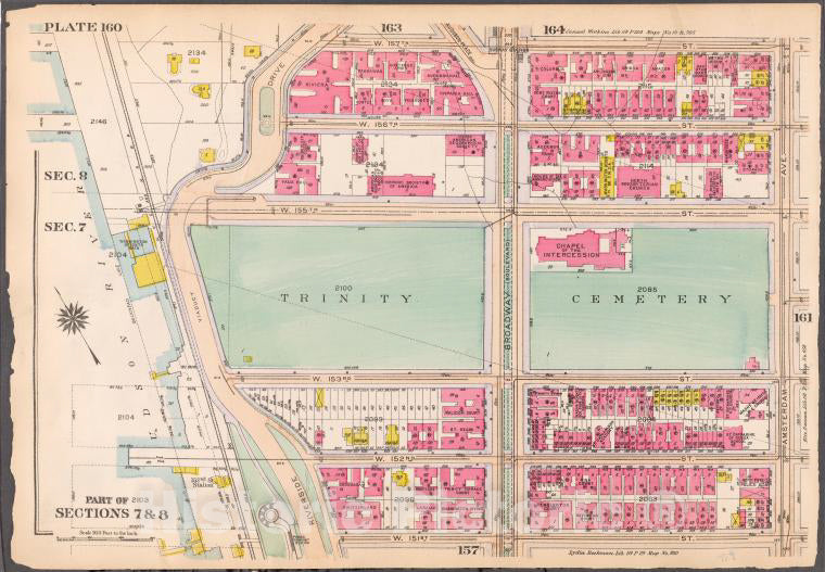 Historic 1916 Map - Plate 160: [Bounded By W. 157Th Street, Amsterdam Avenue, W. 151 - Vintage Wall Art